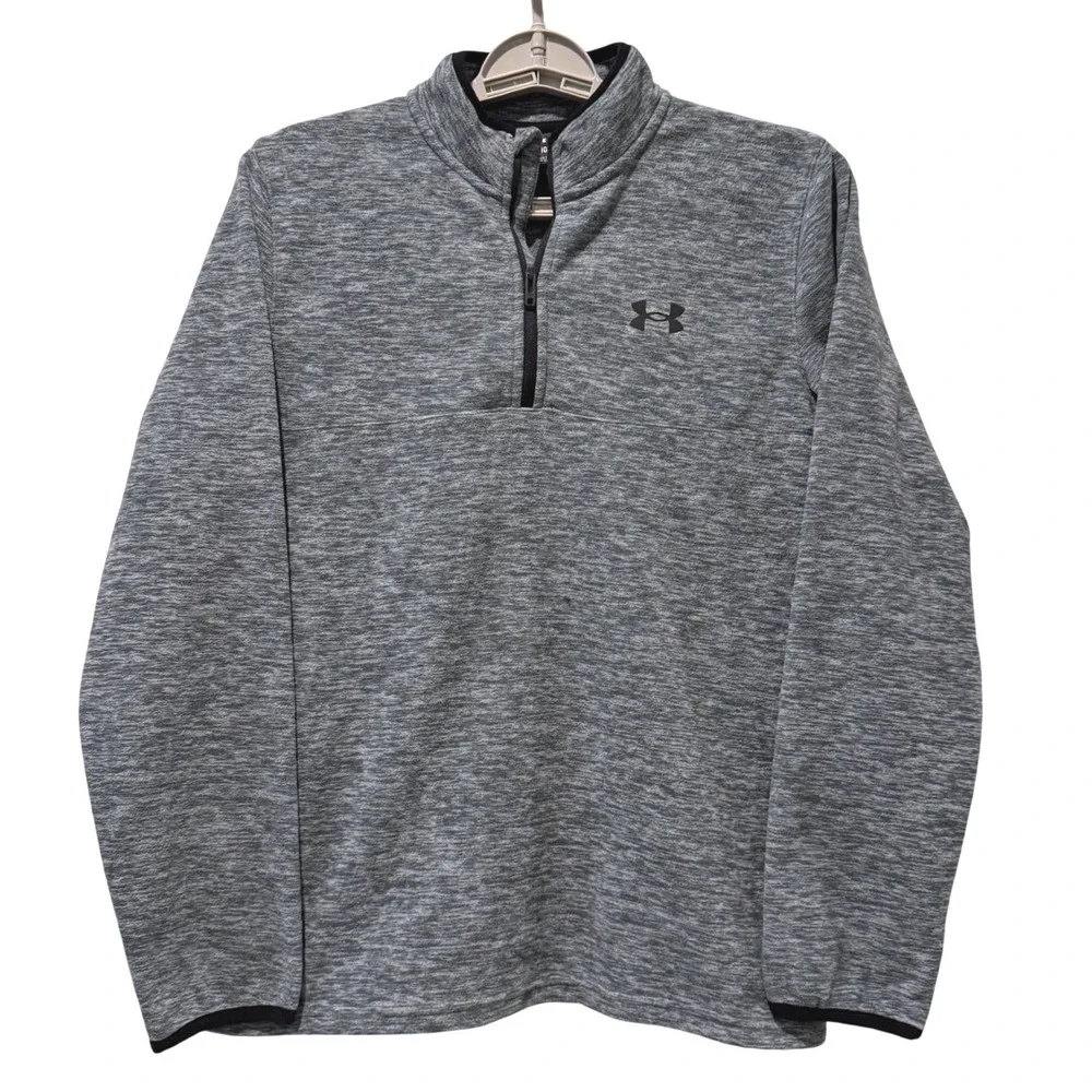 Under Armour Youth Boys Grey Heather‎ Quarter Zip Pullover Long Sleeve Shirt YLG